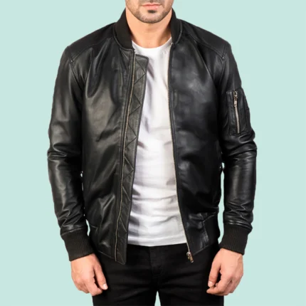 Bomia Ma-1 Black Leather Bomber Jacket