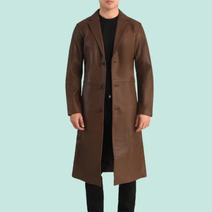 Mateo Brown Leather Single Breasted Coat