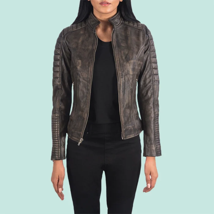 Adalyn Quilted Distressed Brown Leather Biker Jackets