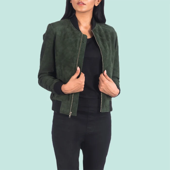 Bliss Green Suede Bomber Jackets