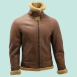 Mens Brown B3 Shearling Sheepskin WW2 Bomber Leather Flying Aviator Jacket