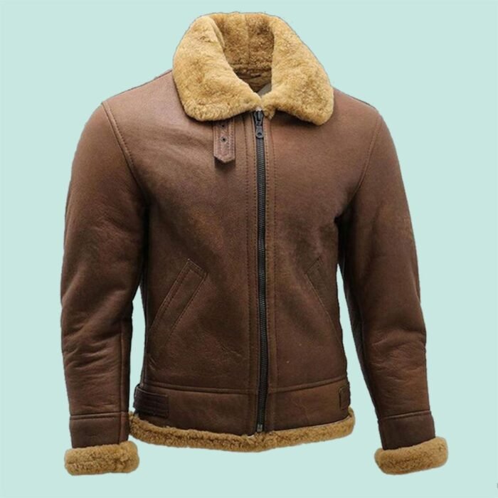 Mens Brown B3 Shearling Sheepskin WW2 Bomber Leather Flying Aviator Jacket