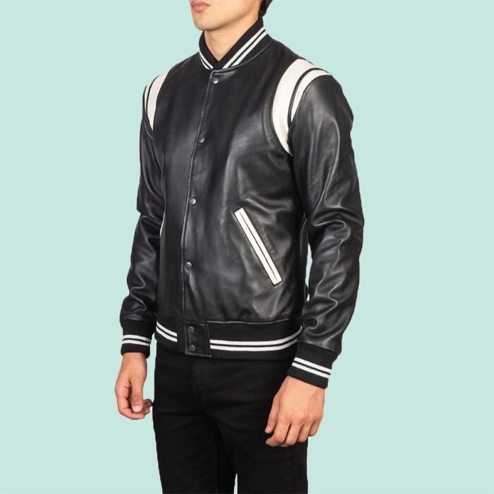 Dantee Black Leather Varsity Jacket