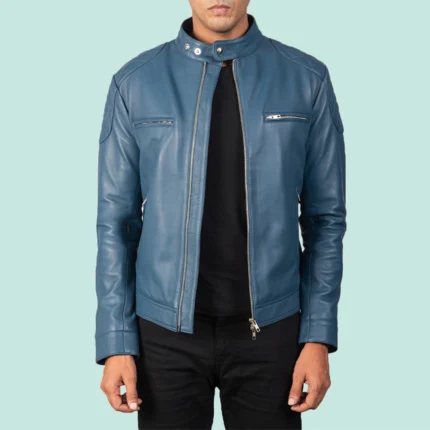 Gatsby Blue Leather Biker Jackets