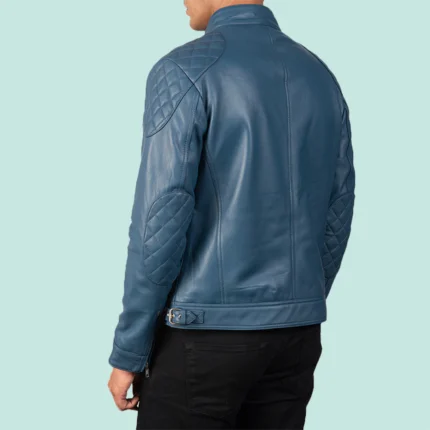 Gatsby Blue Leather Biker Jacket