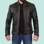 Mens Cafe Racer Distressed High Quality Brown Leather Jacket