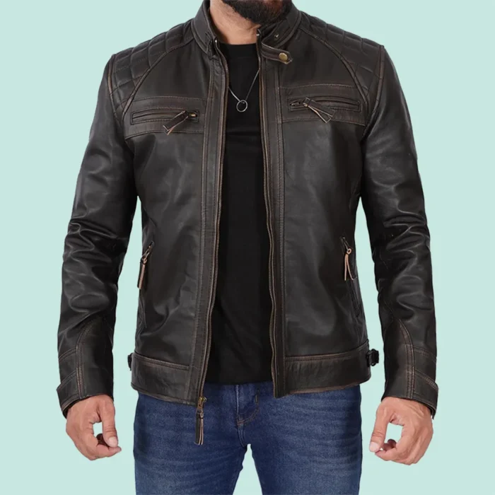 Mens Cafe Racer Distressed High Quality Brown Leather Jacket