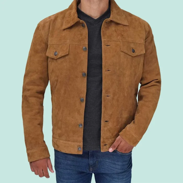 Tan Mens Trucker Real Suede Jacket