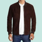 Adamsville Mens Dark Brown Suede Leather Bomber Jacket