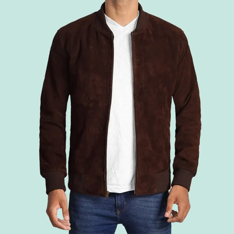 Adamsville Mens Dark Brown Suede Leather Bomber Jacket