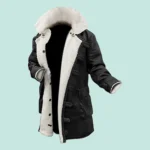 Mens Black Sherpa Leather Coat