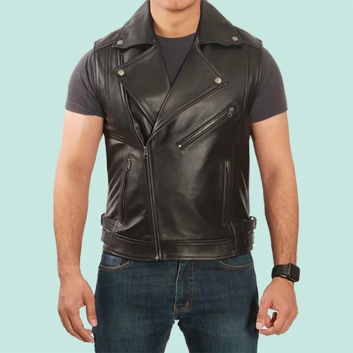 Nolan Real Leather Mens Asymmetrical Biker Vest