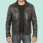 Moffit Dark Brown Cafe Racer Leather Jacket