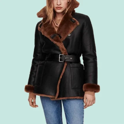 Winter Black Leather Shearling Coat