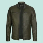 Dodge Men's Green Cafe Racer Leather Jacket