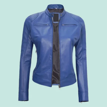 Cafe Racer Women's Blue Leather Jacket