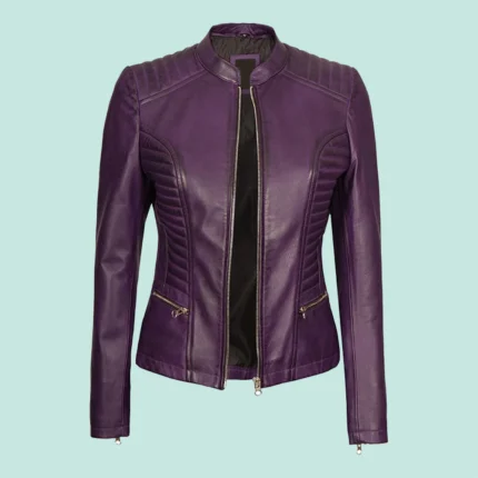 Rachel Purple Cafe Racer Leather Jacket Women's