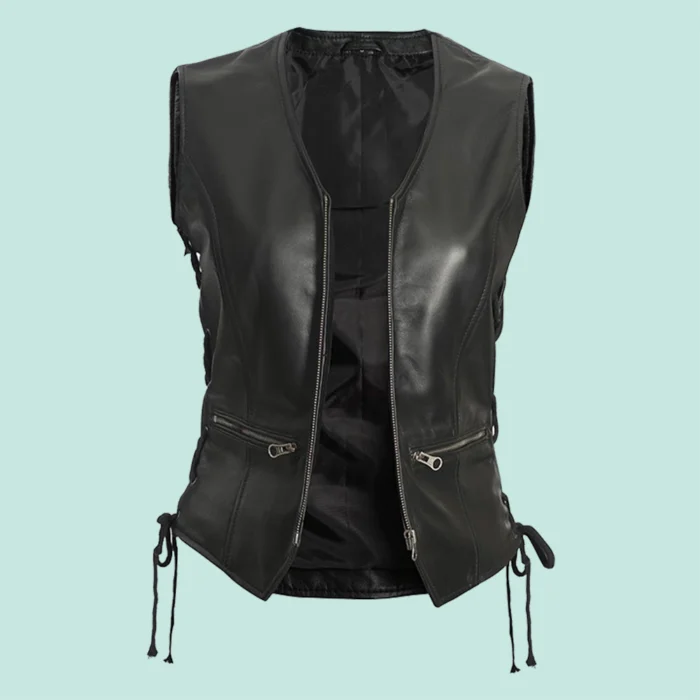 Womens Black Motorcycle Leather Vest