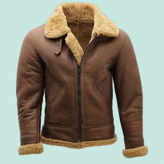 Mens Brown B3 Shearling Sheepskin WW2 Bomber Leather Flying Aviator Jacket