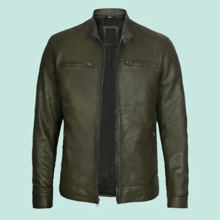 Dodge Men's Green Cafe Racer Leather Jacket