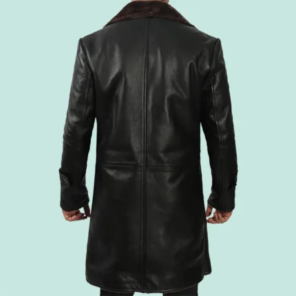 Black Long Leather Coat with Brown Fur Shearling