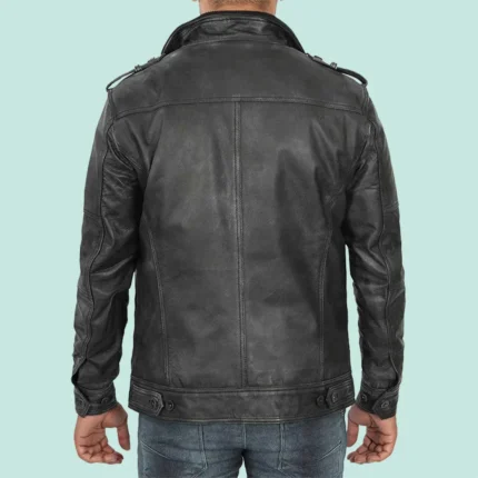 Tavares Mens Distressed Black Leather Biker Jacket