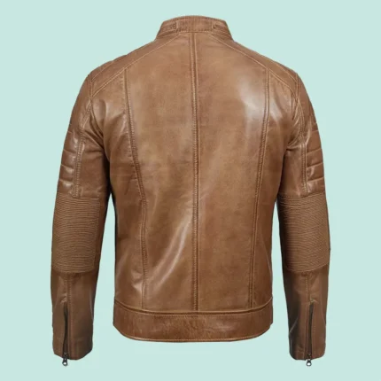 Men's Distressed Tan Cafe Racer Real Leather Jacket