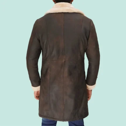 Sullivan Mens Double Breasted Shearling Brown Leather Coat - Winter Jacket