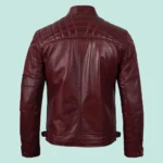 Mens Real Leather Maroon Quilted Biker Jacket