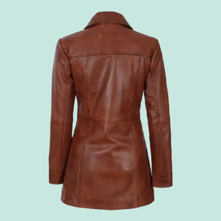 Kandis Womens Cognac Leather Car Coat