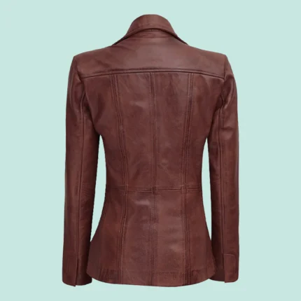 Cognac Brown Leather Blazer Women - Formal Wear