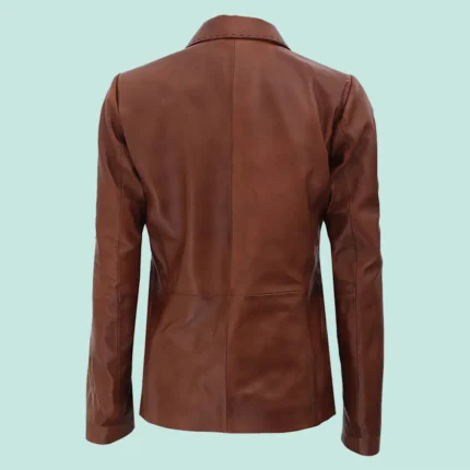 Womens Brown Two Button Leather Blazer Jacket