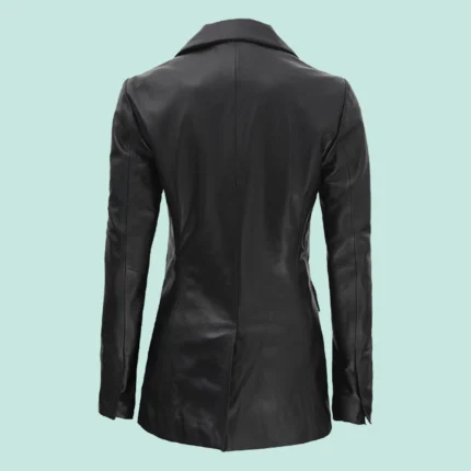 Breanna Women Double Breasted Black Leather Blazer