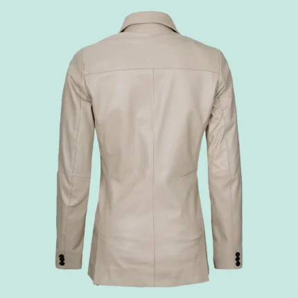 Beige Womens Real Leather Blazer Jacket