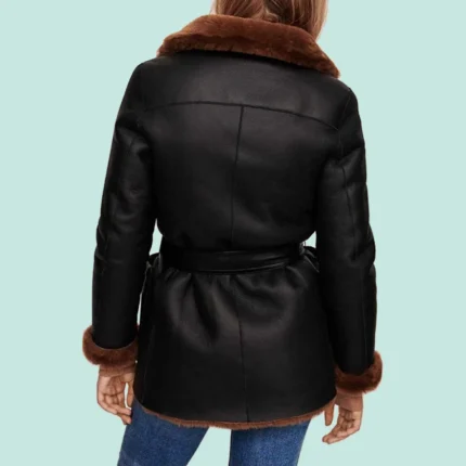 Winter Black Leather Shearling Coat