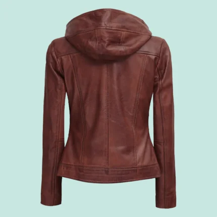 Womens Asymmetrical Motorcycle Leather Jacket with Hood