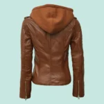 Bagheria Womens Tan Leather Jacket with Removable Hood