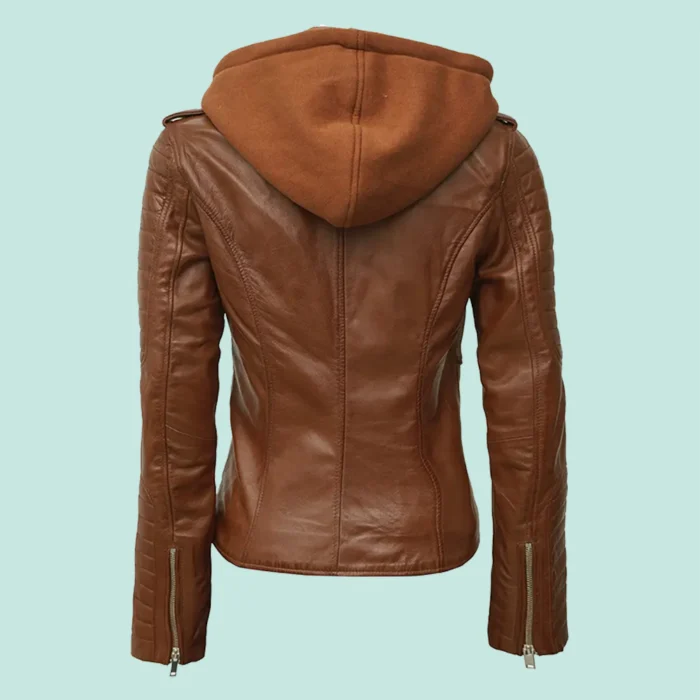 Bagheria Womens Tan Leather Jacket with Removable Hood