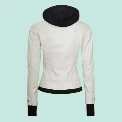 Tralee Womens Bomber Off White Real Leather Jacket with Hood