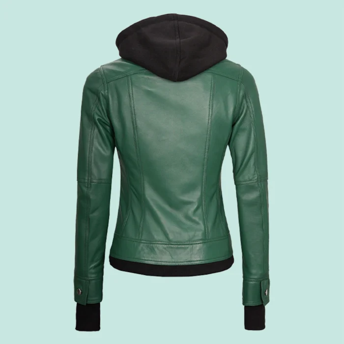 Tralee Womens Green Real Leather Jacket with Hood