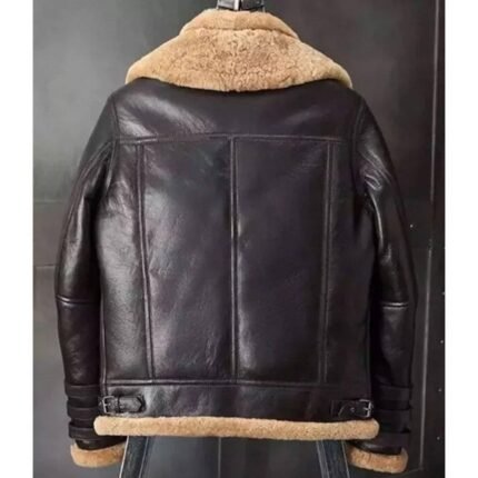 Brown Double Collar Triple Belted Cuffs Shearling Leather Jacket