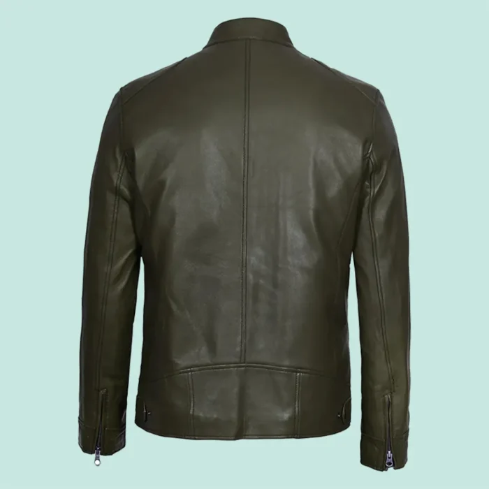 Dodge Men's Green Cafe Racer Leather Jacket