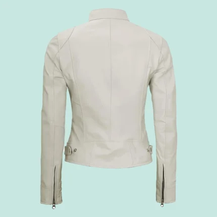 White Leather Motorcycle Cafe Racer Jacket for Women