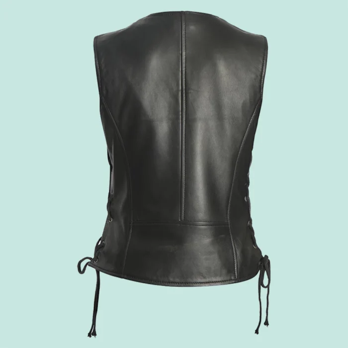 Womens Black Motorcycle Leather Vest