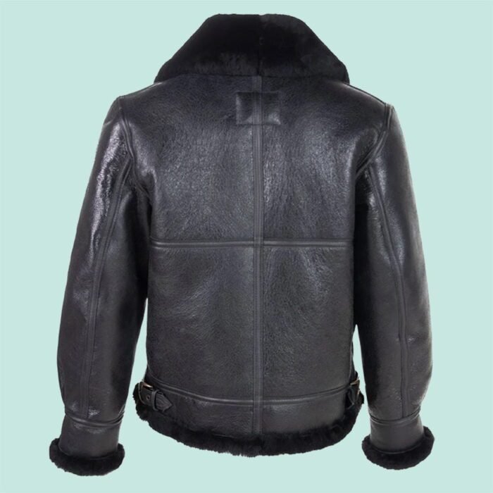 Classic B-3 Sheepskin Black Leather Bomber Jacket