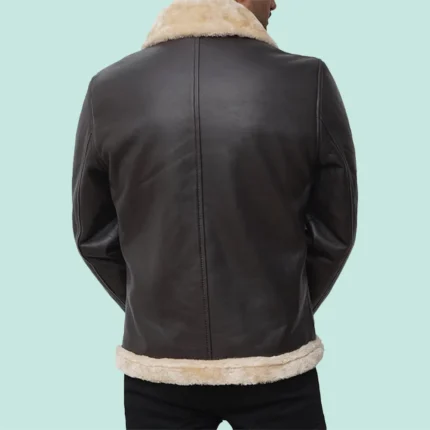 Mens Shearling Dark Brown Leather Bomber Jacket