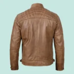 Men's Distressed Camel Brown Cafe Racer Leather Jacket