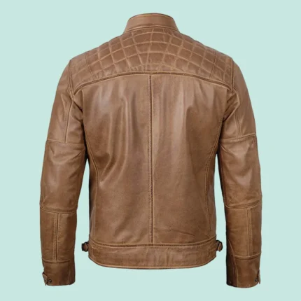 Men's Distressed Camel Brown Cafe Racer Leather Jacket