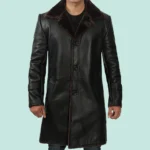 Black Long Leather Coat with Brown Fur Shearling