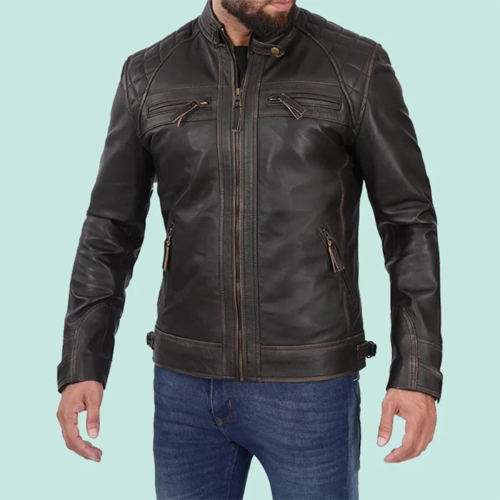 Mens Cafe Racer Distressed High Quality Brown Leather Jacket